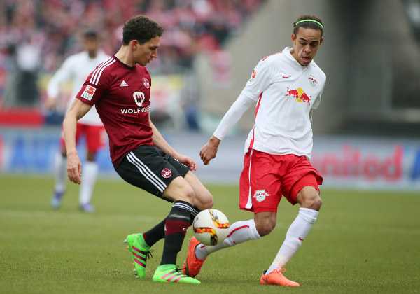 Deutsche Bundesliga, 1. FC Nuernberg vs. RasenBallsport Leipzig - Georg Margreitter (Nuernberg) und Yussuf Poulsen (RB Leipzig) - Foto: GEPA pictures/Roger Petzsche