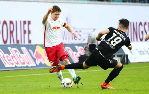 Deutsche Bundesliga, RasenBallsport Leipzig vs. SV Sandhausen - Dominik Kaiser (RB Leipzig) und Leart Paqarada (Sandhausen) Deutsche Bundesliga, RasenBallsport Leipzig vs. SV Sandhausen - Dominik Kaiser (RB Leipzig) und Leart Paqarada (Sandhausen) - Foto: GEPA pictures/Kerstin Kummer