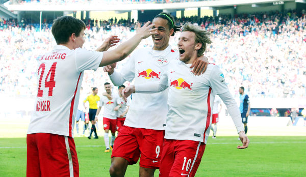 Deutsche Bundesliga, RasenBallsport Leipzig vs. VfL Bochum - Dominik Kaiser, Yussuf Poulsen und Emil Forsberg (RB Leipzig) - Foto: GEPA pictures/Sven Sonntag