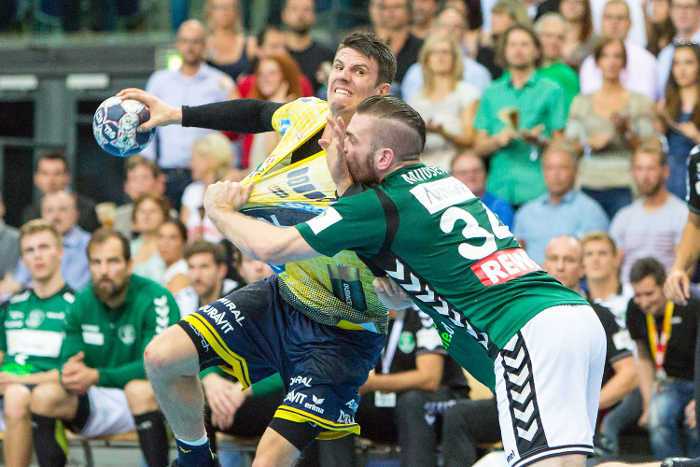 Andy Schmid und Alen Milosevic - SC DHfK Leipzig vs. Rhein-Neckar Löwen - Handball Bundesliga - Foto: Karsten Mann