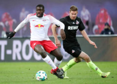 Fußball Bundesliga, RasenBallsport Leipzig vs. 1. FC Köln - Dayot Upamecano (RB Leipzig) und Simon Terodde (Köln) - Foto: GEPA pictures/Kerstin Kummer