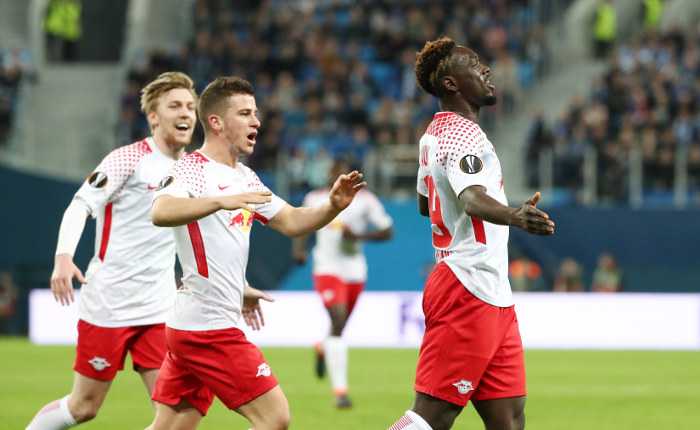 Fußball UEFA Europa League, Zenit Saint Petersburg vs. RasenBallsport Leipzig - Emil Forsberg, Diego Demme und Jean-Kevin Augustin (RB Leipzig) - Foto: GEPA pictures/Roger Petzsche Fußball UEFA Europa League, Zenit Saint Petersburg vs. RasenBallsport Leipzig - Emil Forsberg, Diego Demme und Jean-Kevin Augustin (RB Leipzig) - Foto: GEPA pictures/Roger Petzsche