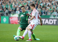 Fußball Bundesliga, SV Werder Bremen vs. RasenBallsport Leipzig - Marco Friedl (Bremen) und Dominik Kaiser (RB Leipzig) - Foto: GEPA pictures/Sven Sonntag