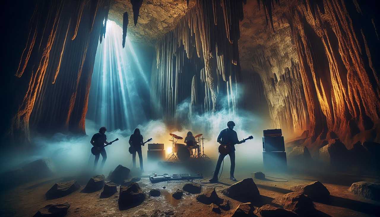 Leslie Mandoki SOULMATES Musik Legende - Copyright: https://pixabay.com/illustrations/ai-generated-rock-band-cave-music-8929924/ - Lizenz: Pixabay Licence. Bild von Jack Drafahl auf Pixabay.