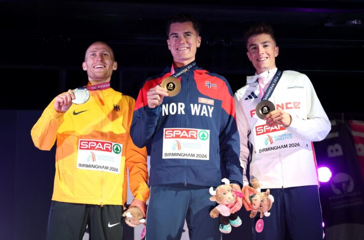 Leichtathletik EM 2026 Birmingham - 5.000 Meter Männer - Jakob Ingebrigtsen, Florian Bremm, Etienne Daguinos - Copyright ©European Athletics / Maja Hitij